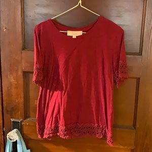 Raspberry Ann Taylor Loft top with crochet trim